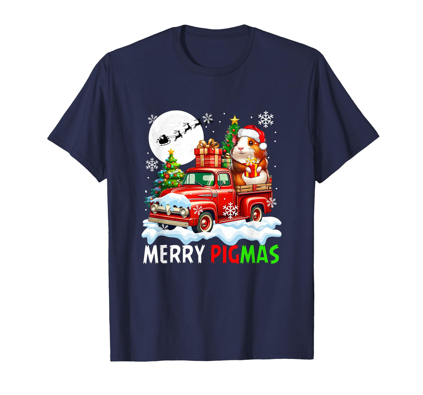 Merry Christmas Santa Guinea Pig On Pickup Truck Owner Kids T-Shirt