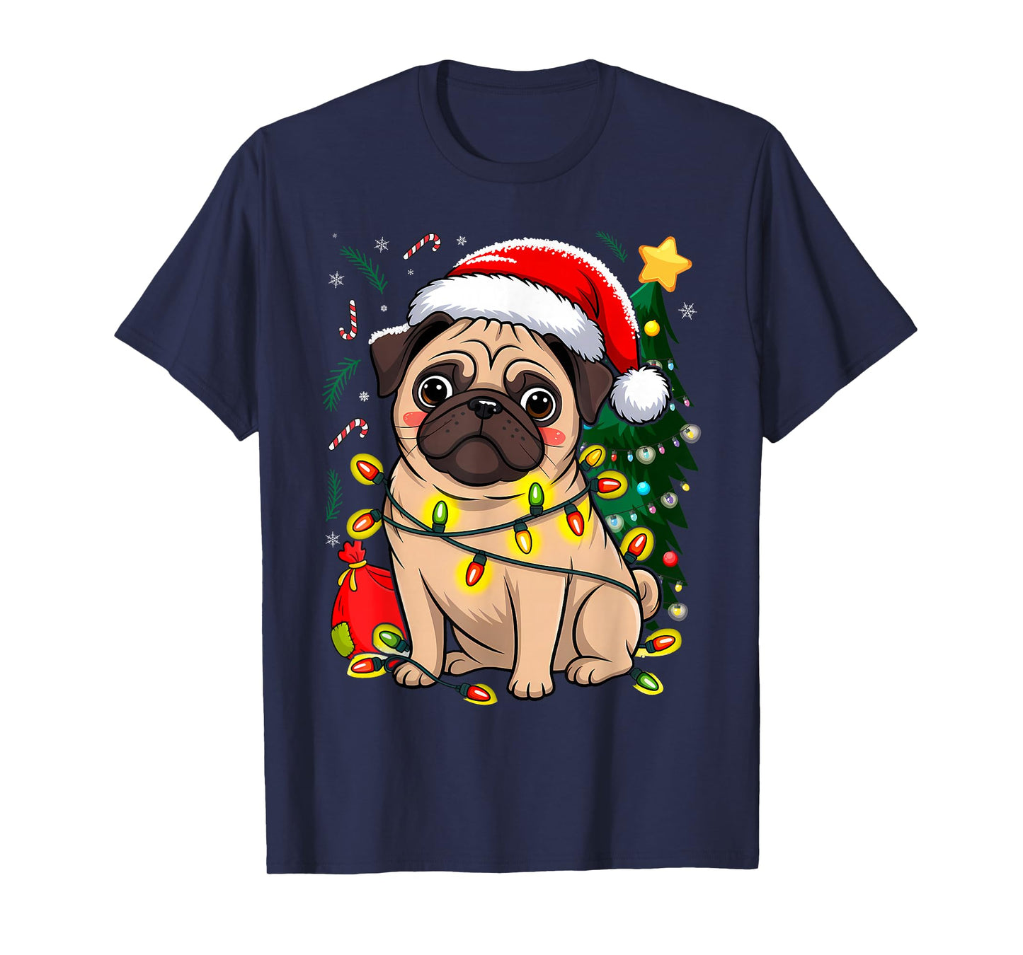 Christmas Dog Santa Clause Pug Puppy X-mas T-Shirt