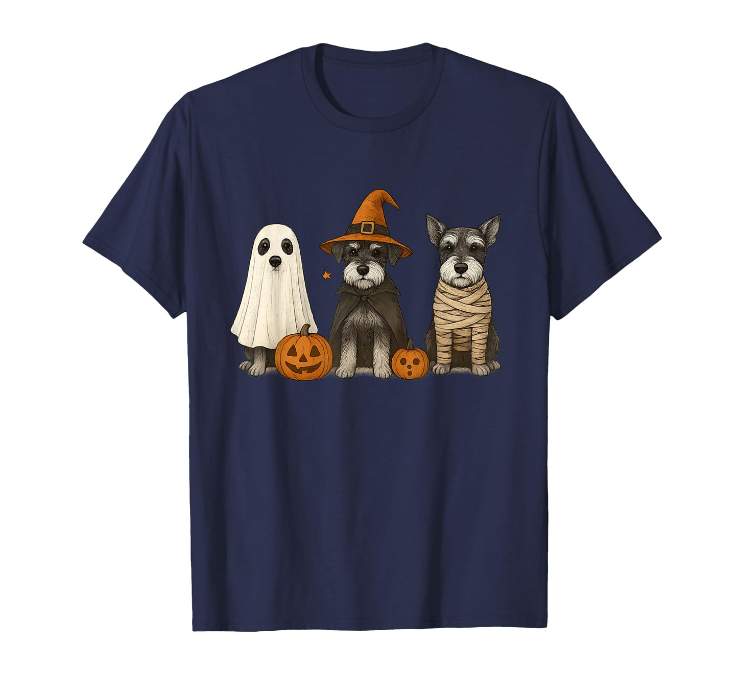 Retro Miniature Schnauzer Witch Scary Halloween Pumpkin T-Shirt