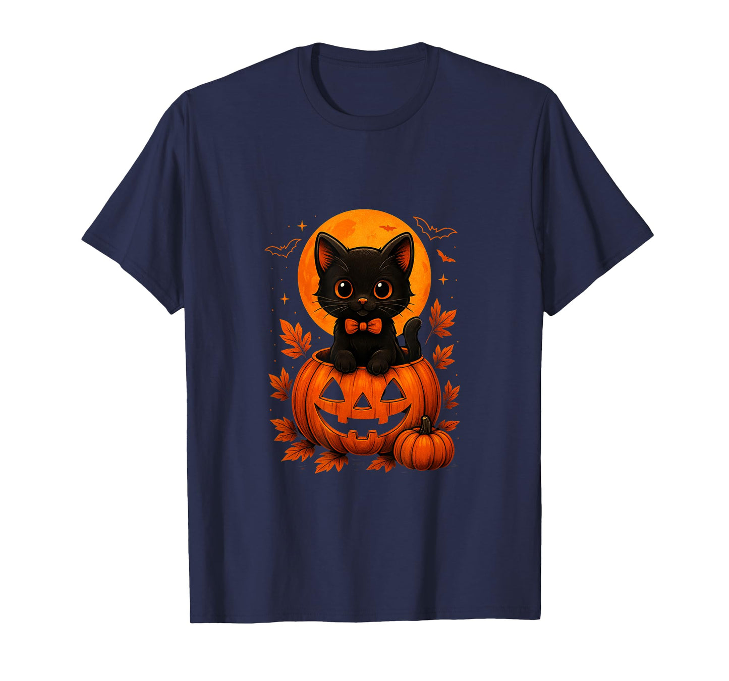 Retro Black Cat Halloween Pumpkin Costume for Women Men Kids T-Shirt