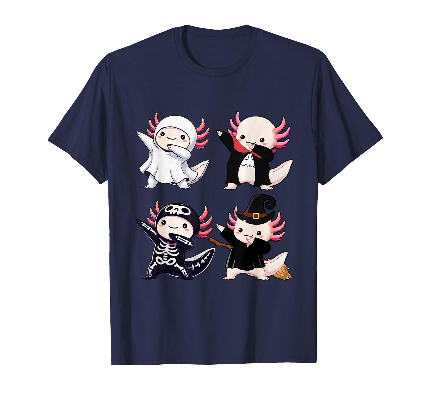 Funny Dabbing Axolotl Halloween Costume Ghost Skeleton Witch T-Shirt