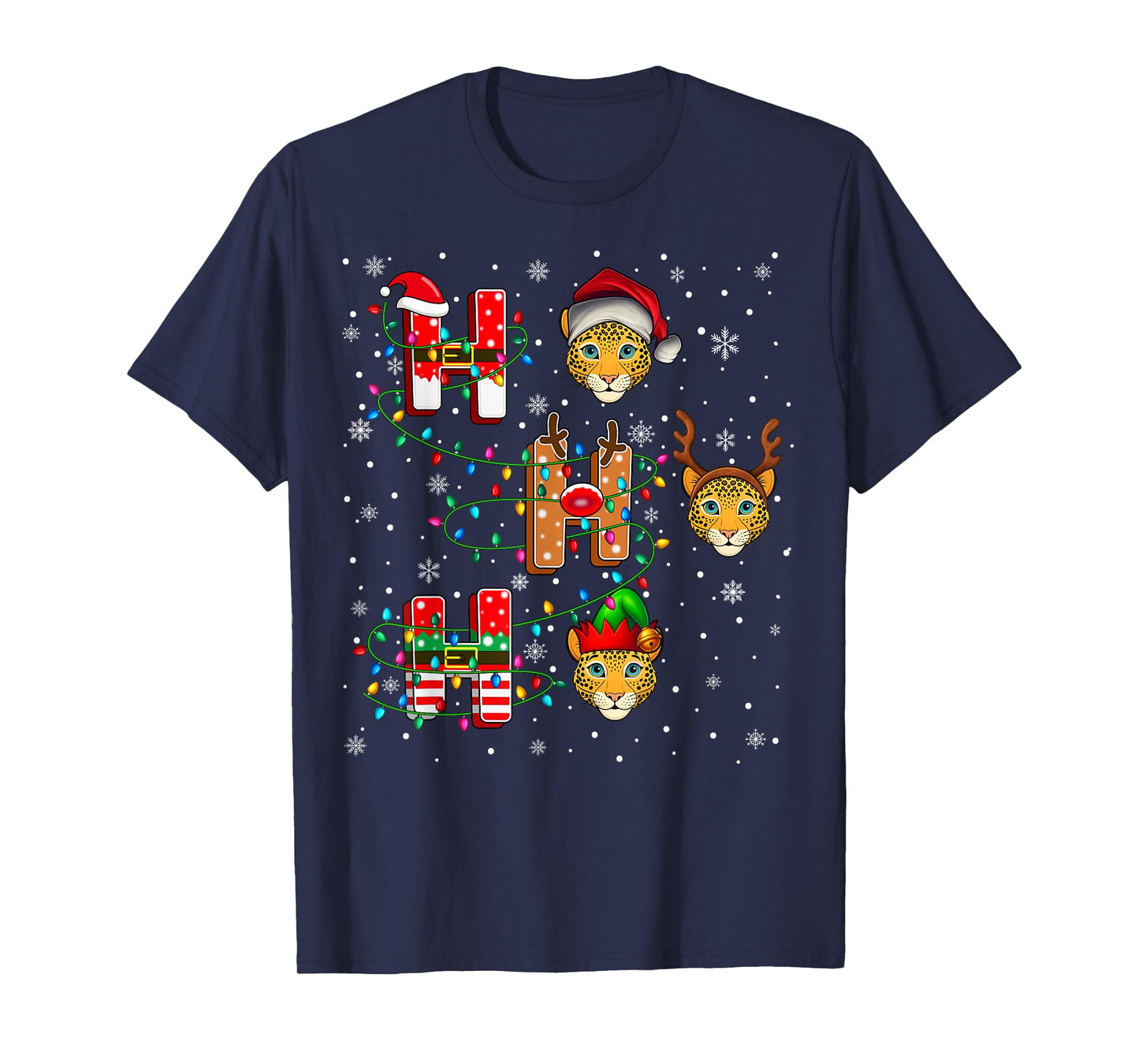 Ho Ho Ho Santa Reindeer Hat Elf Leopard Animal Christmas T-Shirt
