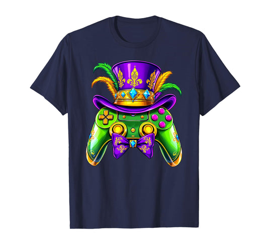 Mardi Gras Video Game Controller Jester Mask Kids Boys Mens T-Shirt