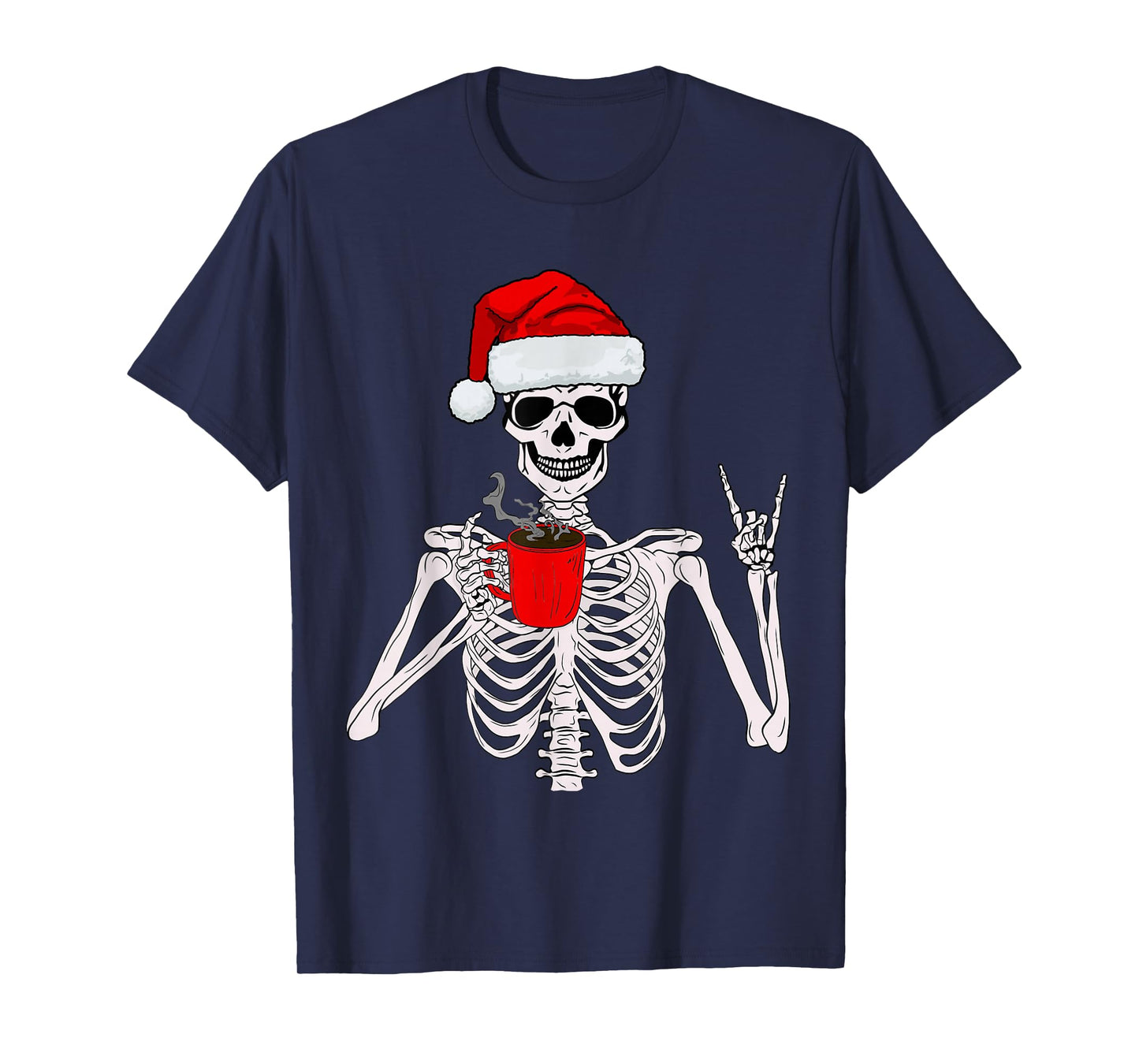 Funny Skeleton Santa Coffee Lover Christmas for Men Women T-Shirt