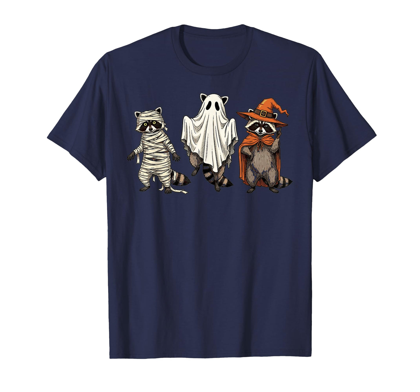 Halloween Raccoon Mummy Ghost Witch Costume Party T-Shirt