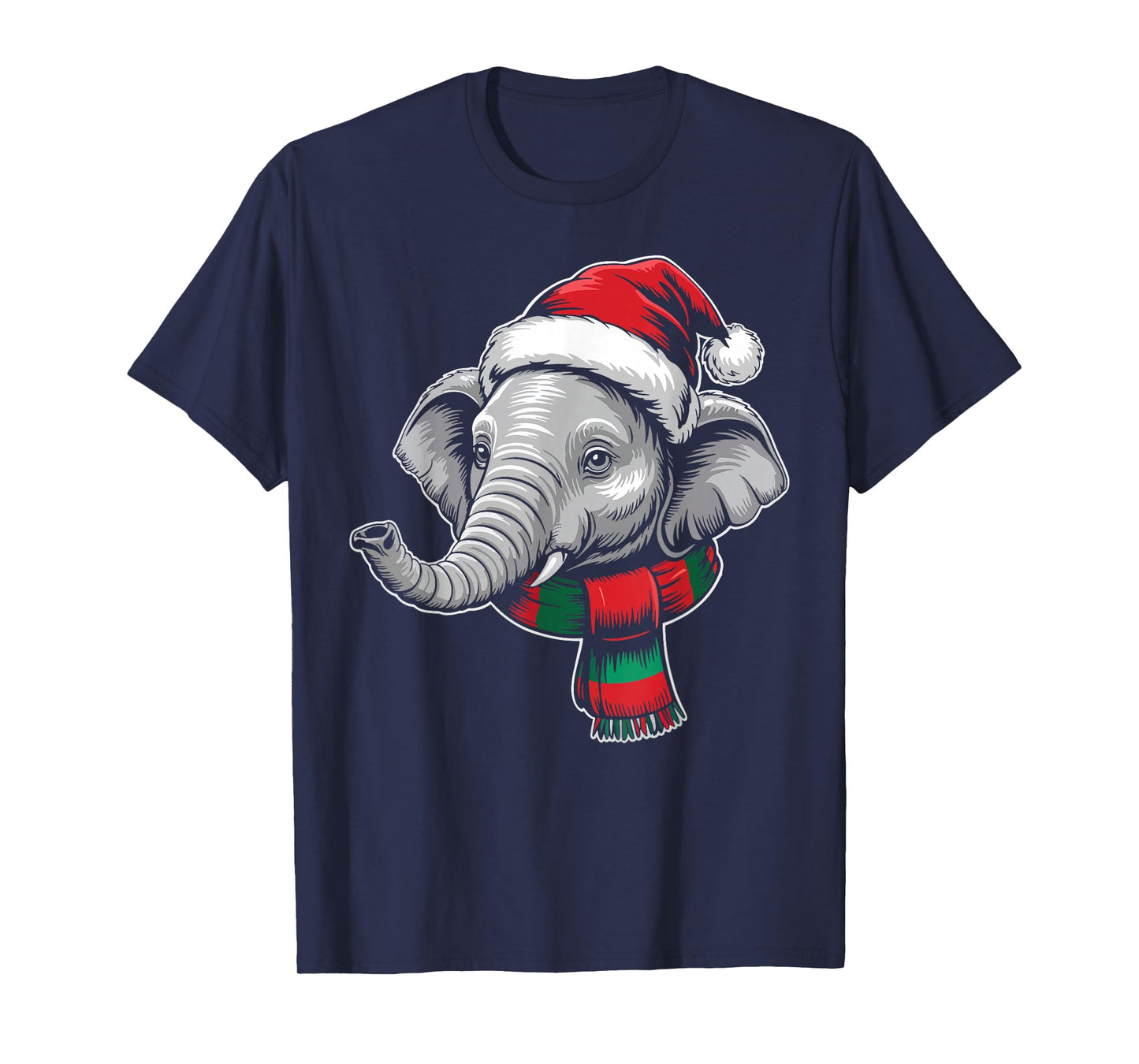 Elephant Xmas Santa Hat Scarf Christmas Costume T-Shirt
