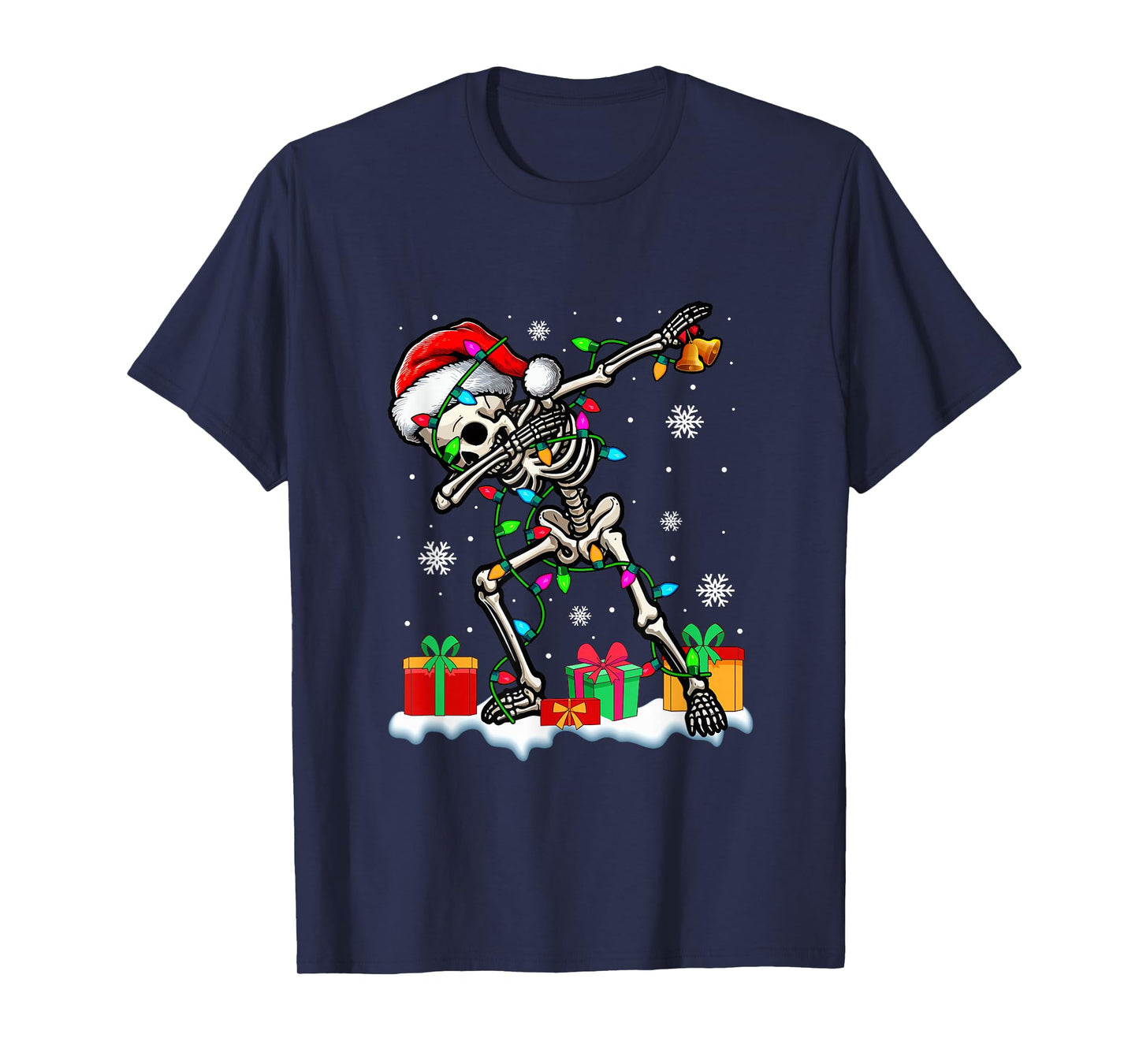 Santa Skeleton Dabbing Christmas Colorful Lights Family Kids T-Shirt
