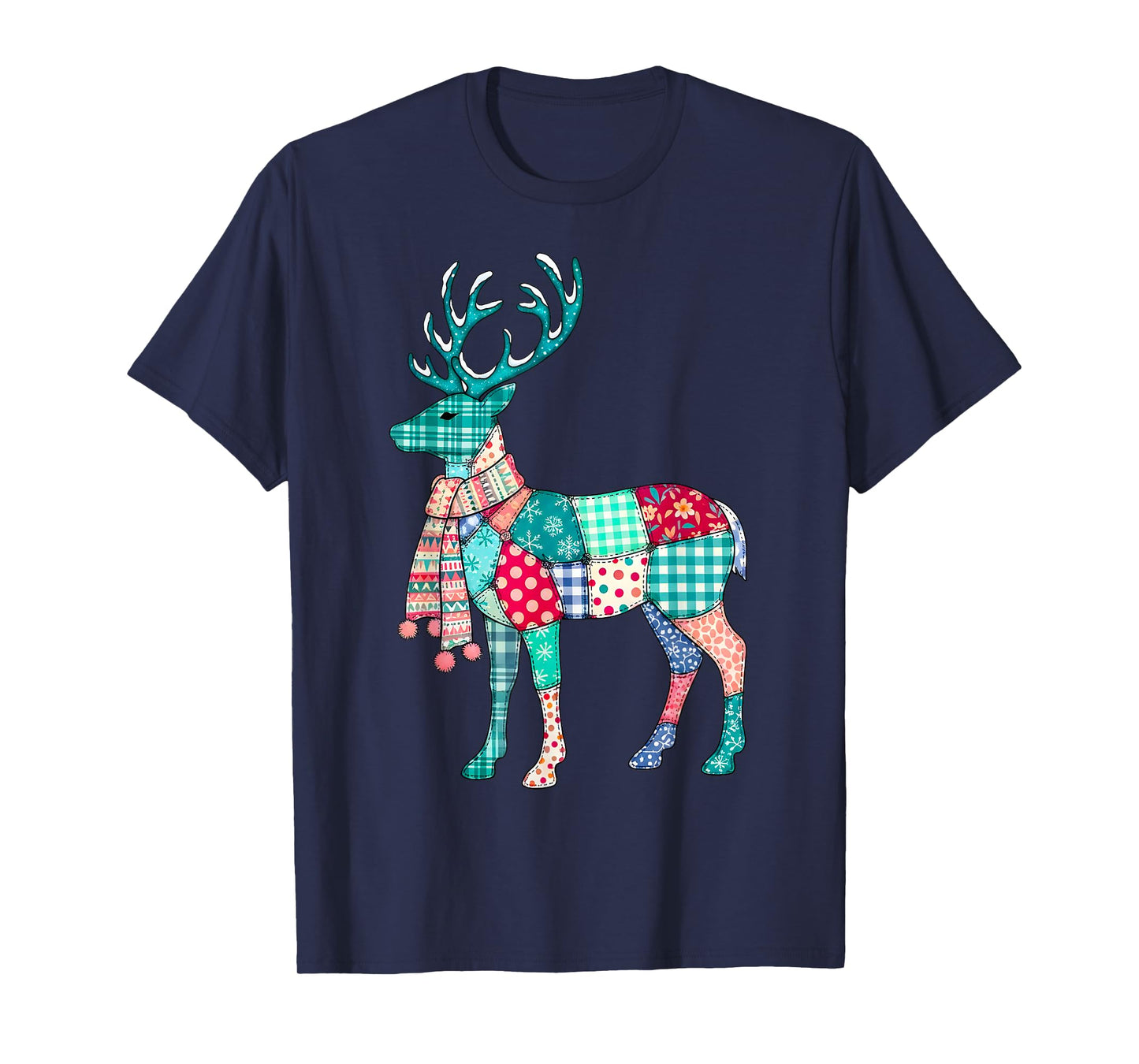 Christmas Reindeer Patchwork Reindeer Men Women Kids Xmas T-Shirt