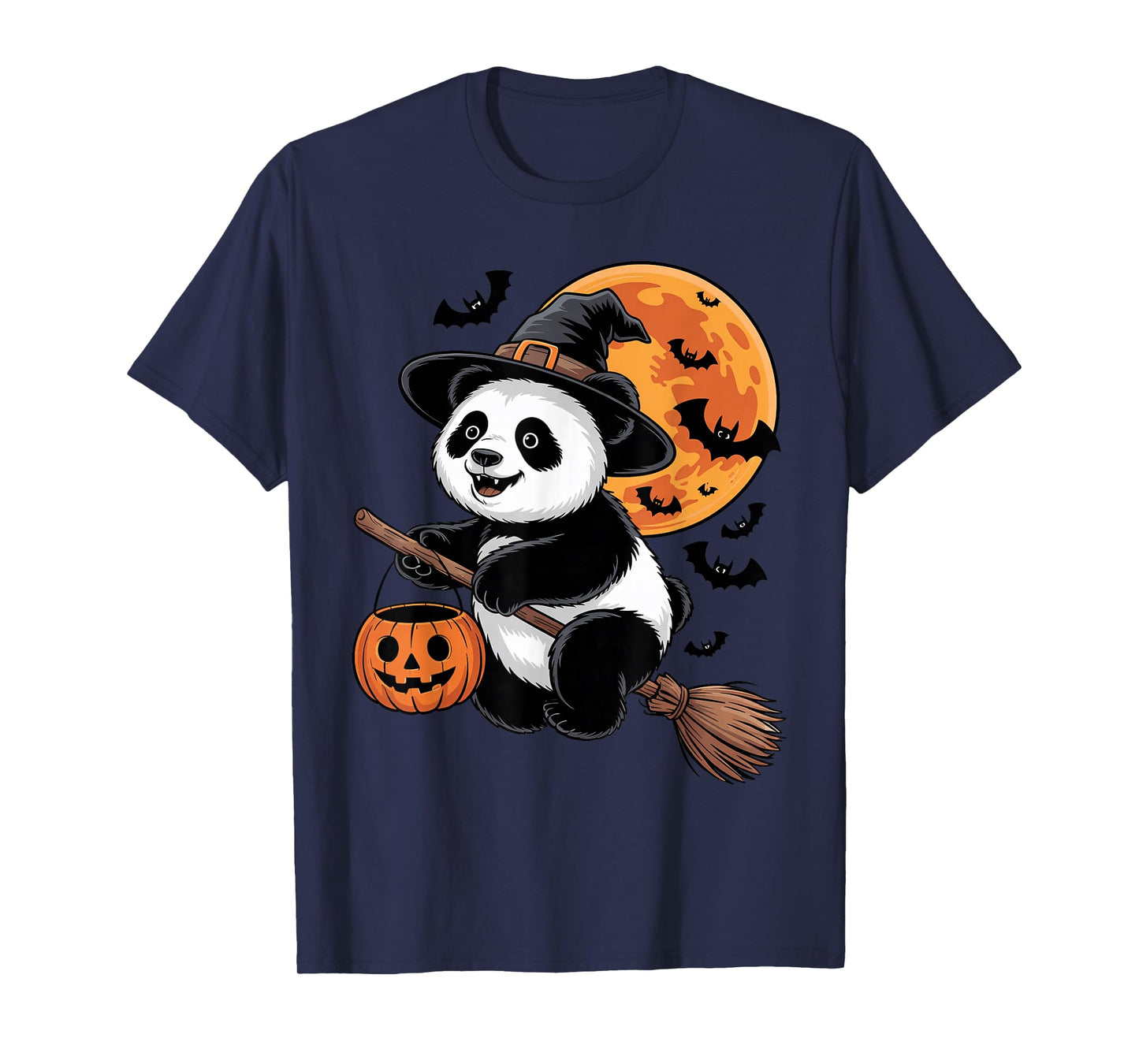 Trick or Treat Panda Witch Halloween Pumpkin Candy Bucket T-Shirt
