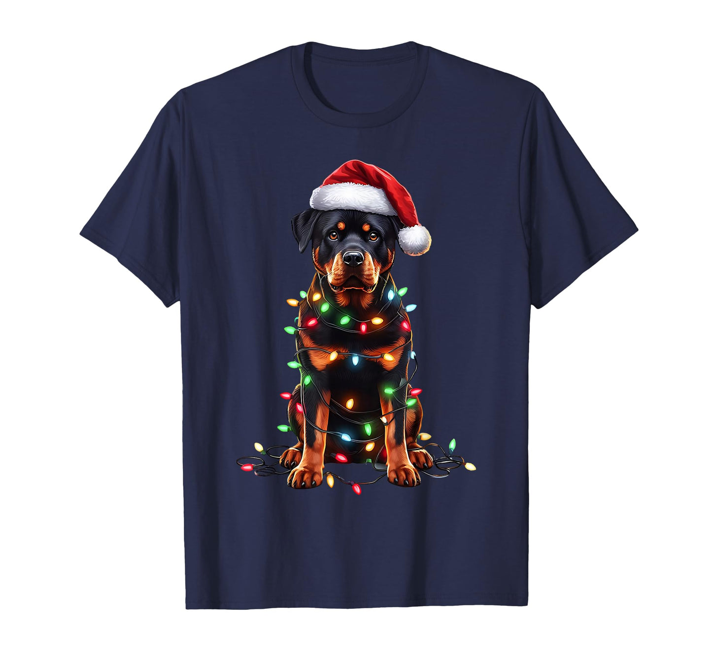Rottweiler Dog Christmas Lights Santa Hat Dog Lover T-Shirt
