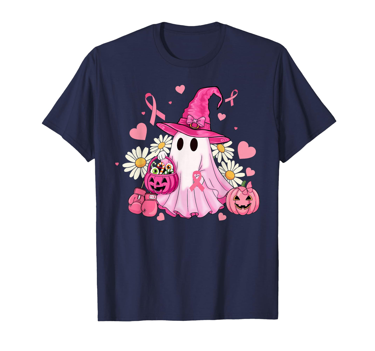 Pink Witch Ghost Halloween Breast Cancer Awareness Spooky T-Shirt