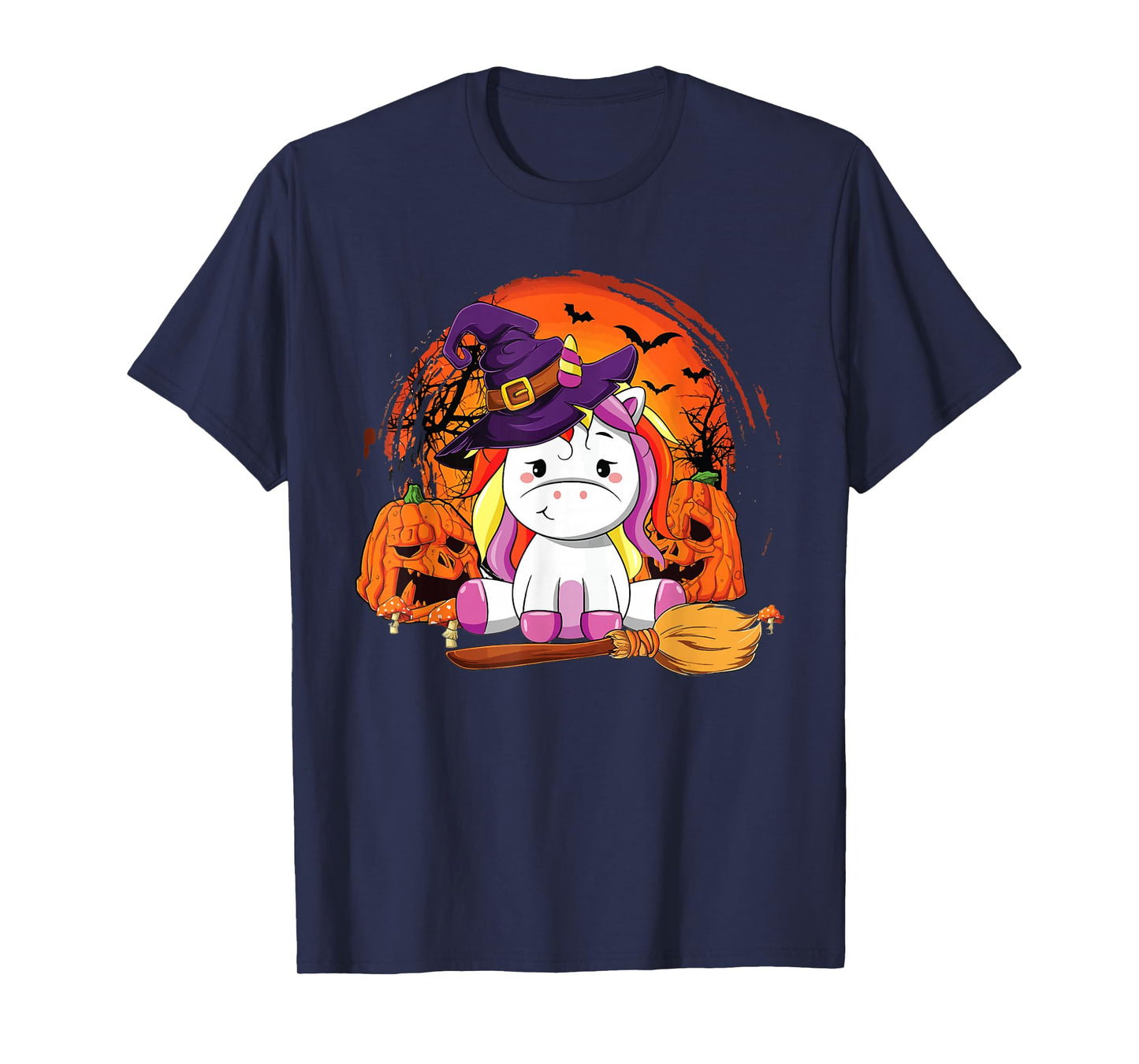 Halloween Unicorn Witch Broom Pumpkin T-Shirt