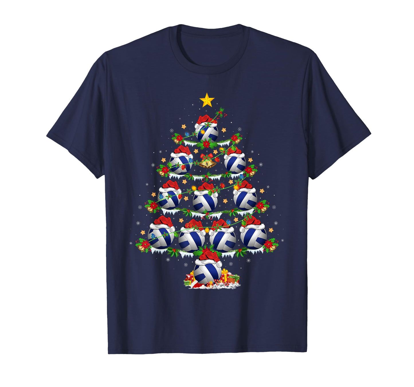 Volleyball Christmas Tree Lights Sports Player Xmas T-Shirt