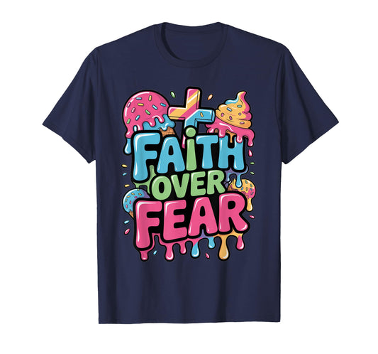 Faith Over Fear Ice Cream Christian Drip Kids Jesus Youth T-Shirt