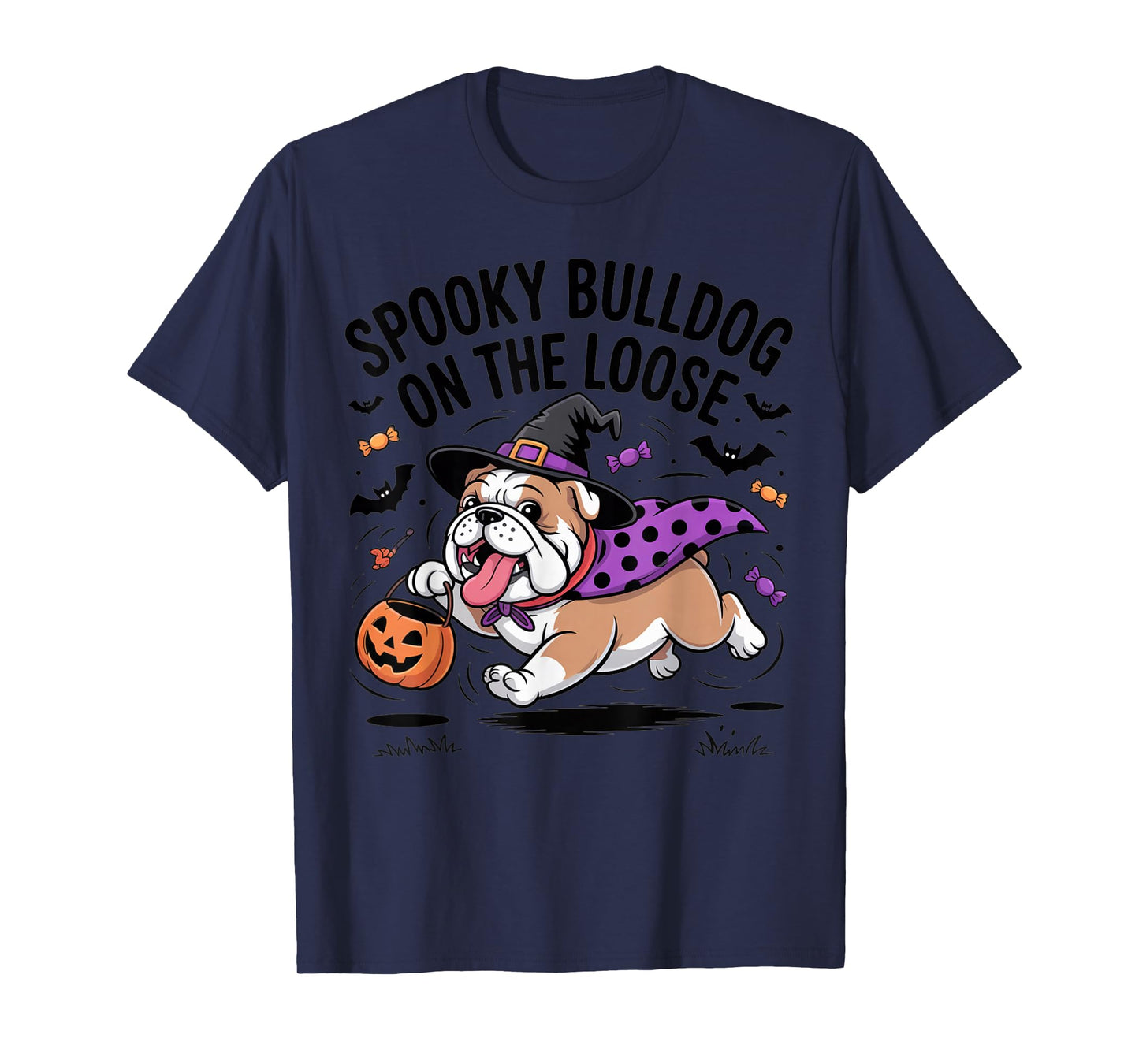 Spooky Bulldog On The Loose Funny Halloween Costume T-Shirt