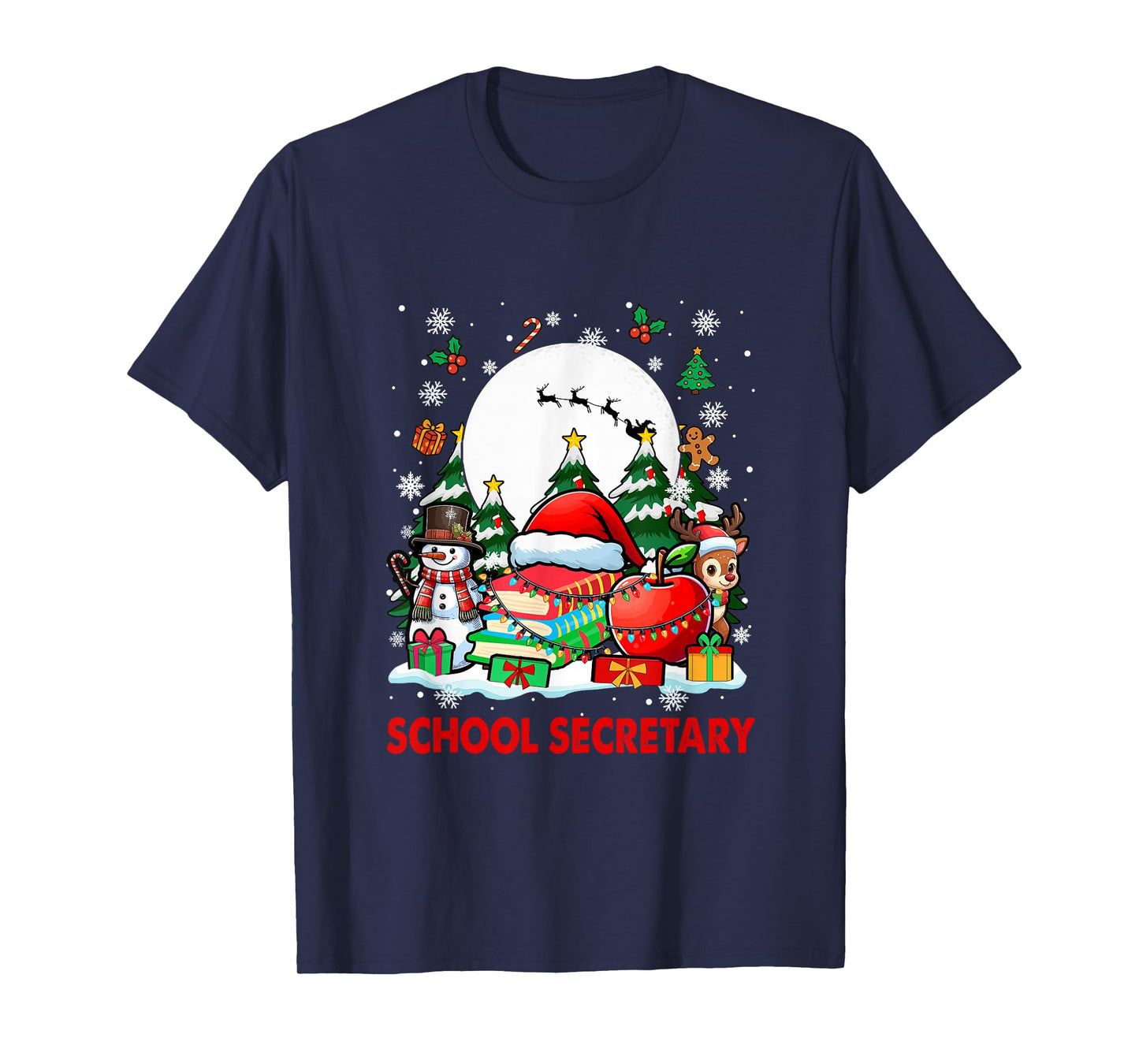 School Secretary Job Tools Santa Snowmen Reindeer Christmas T-Shirt