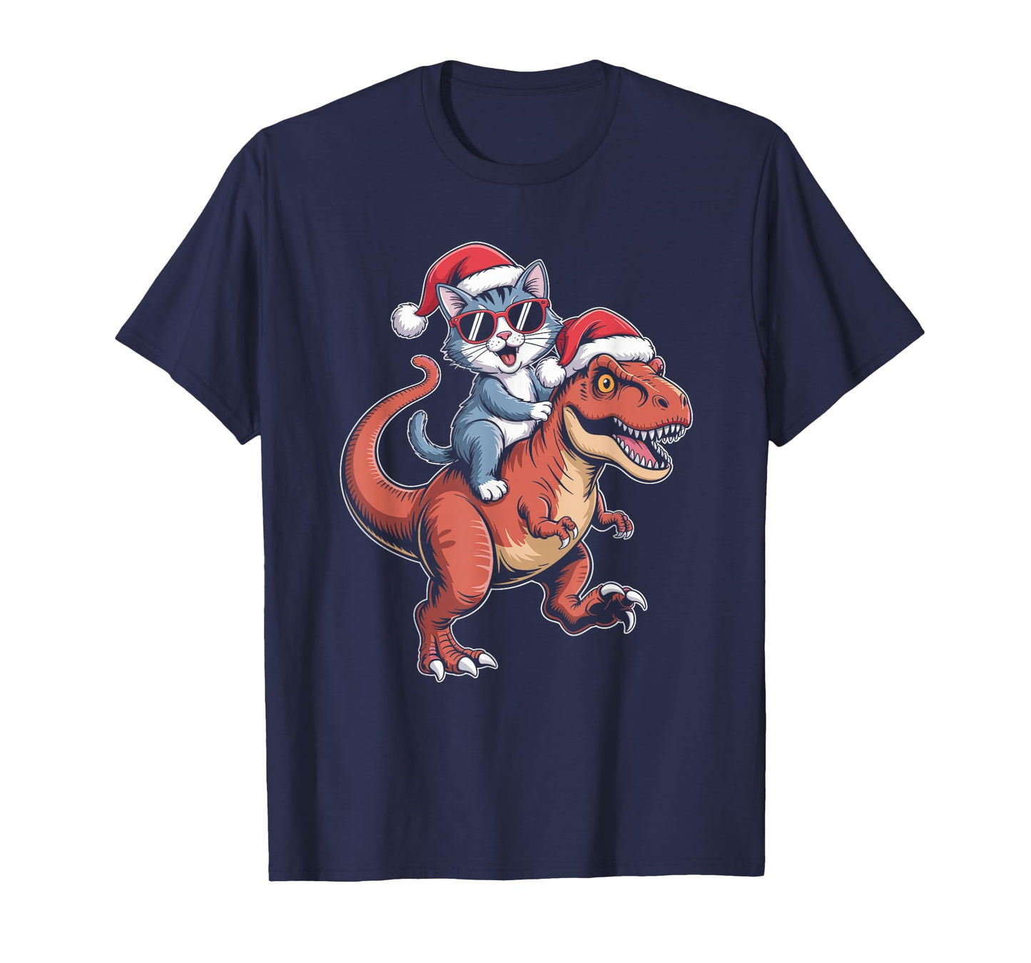 Sassy cat Riding t rex Dinosaur Christmas T-Shirt