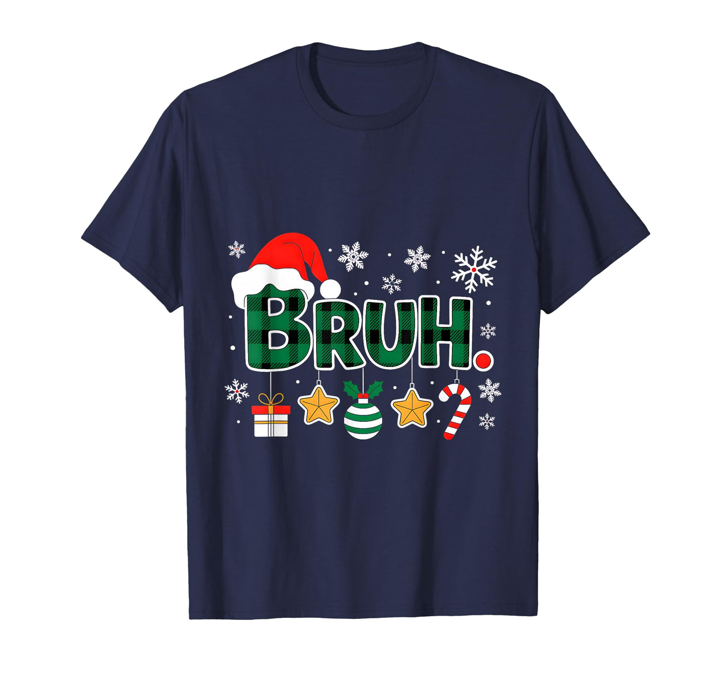 Bruh Funny Christmas Green Plaid Teens Boys Kid Xmas Pajamas T-Shirt