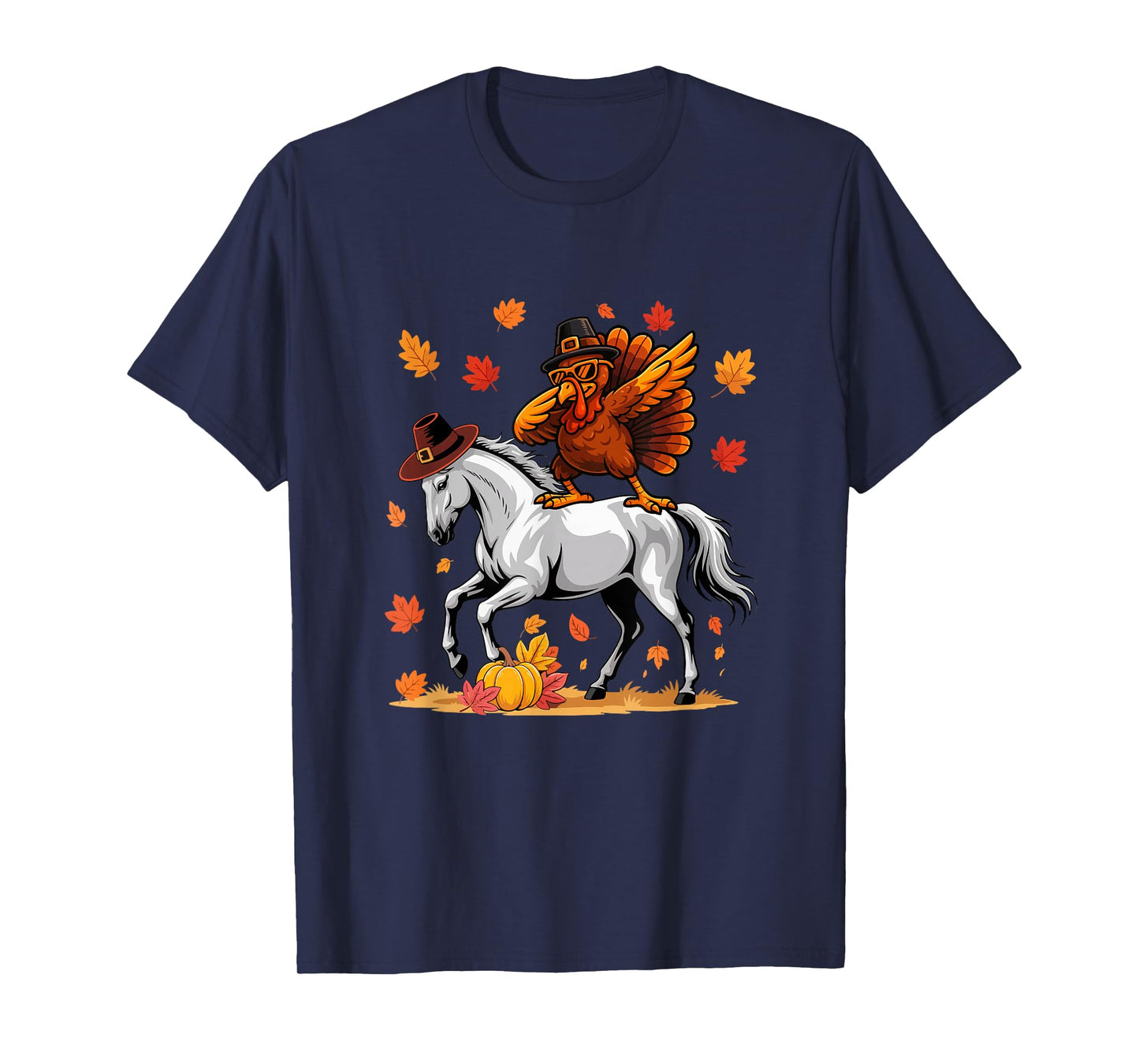 Dabbing Turkey On Horse Thanksgiving Autumn Pilgrim Farmer T-Shirt