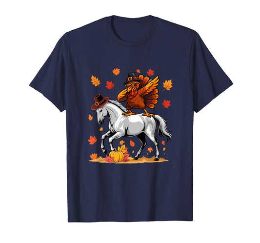 Dabbing Turkey On Horse Thanksgiving Autumn Pilgrim Farmer T-Shirt