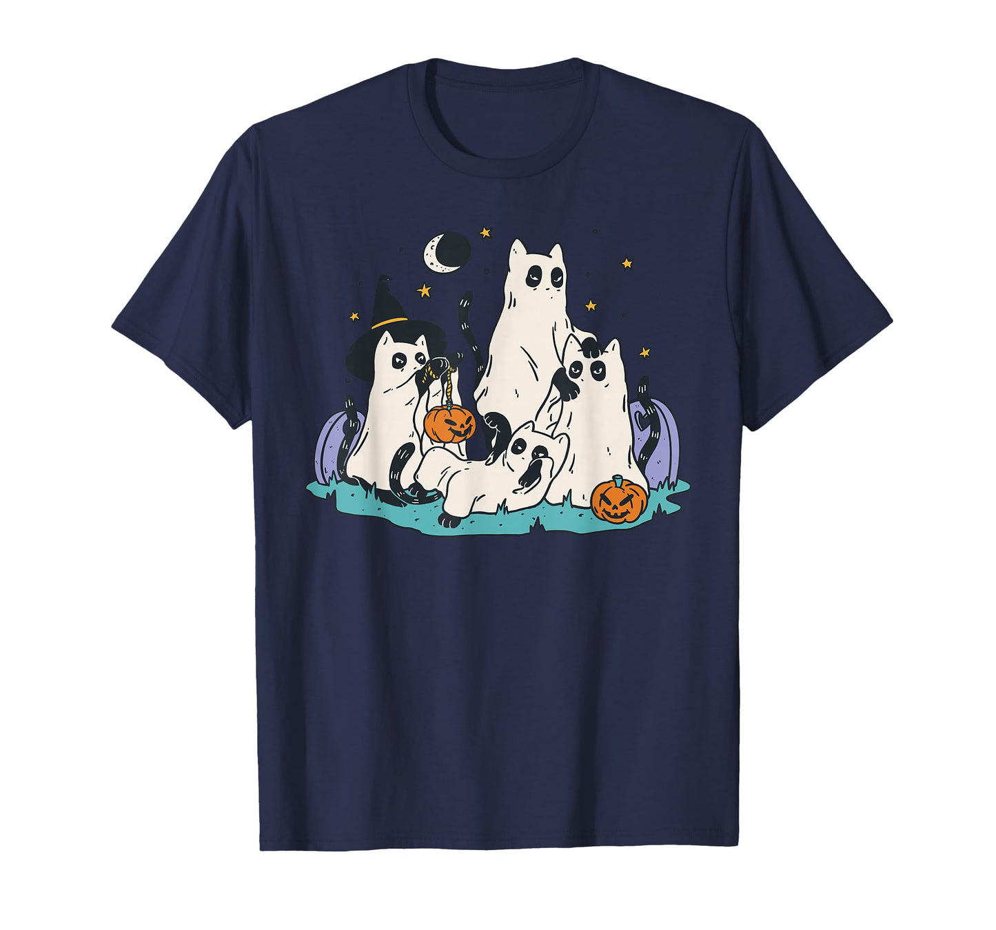 Halloween Ghost Cats Trick Or Treat Fun Design T-Shirt