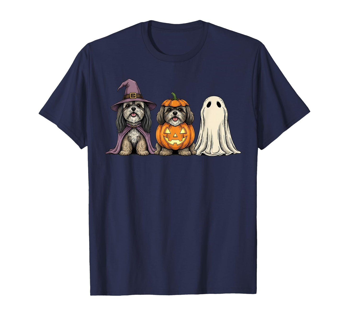 Spooky Ghost Lhasa Apso Pumpkin Halloween Dog Lover T-Shirt