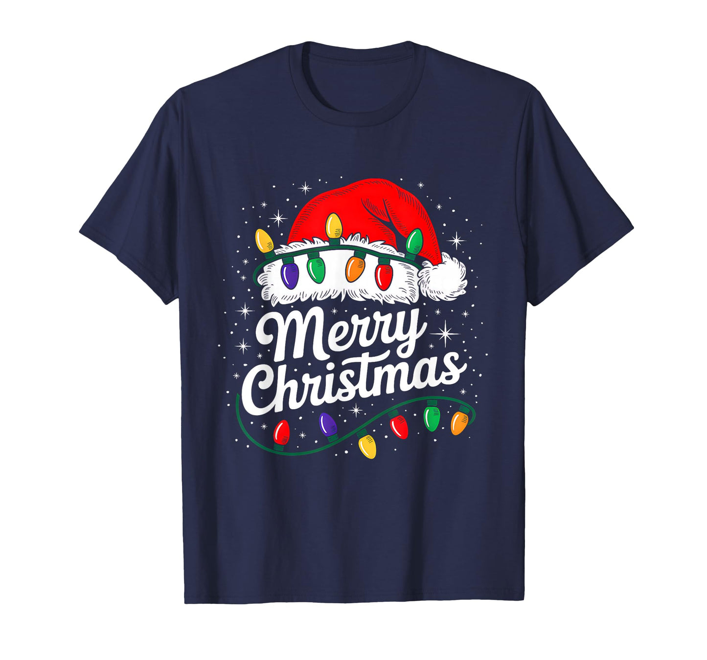 Merry Christmas Lights Red Santa Hat Xmas Family Men Women T-Shirt