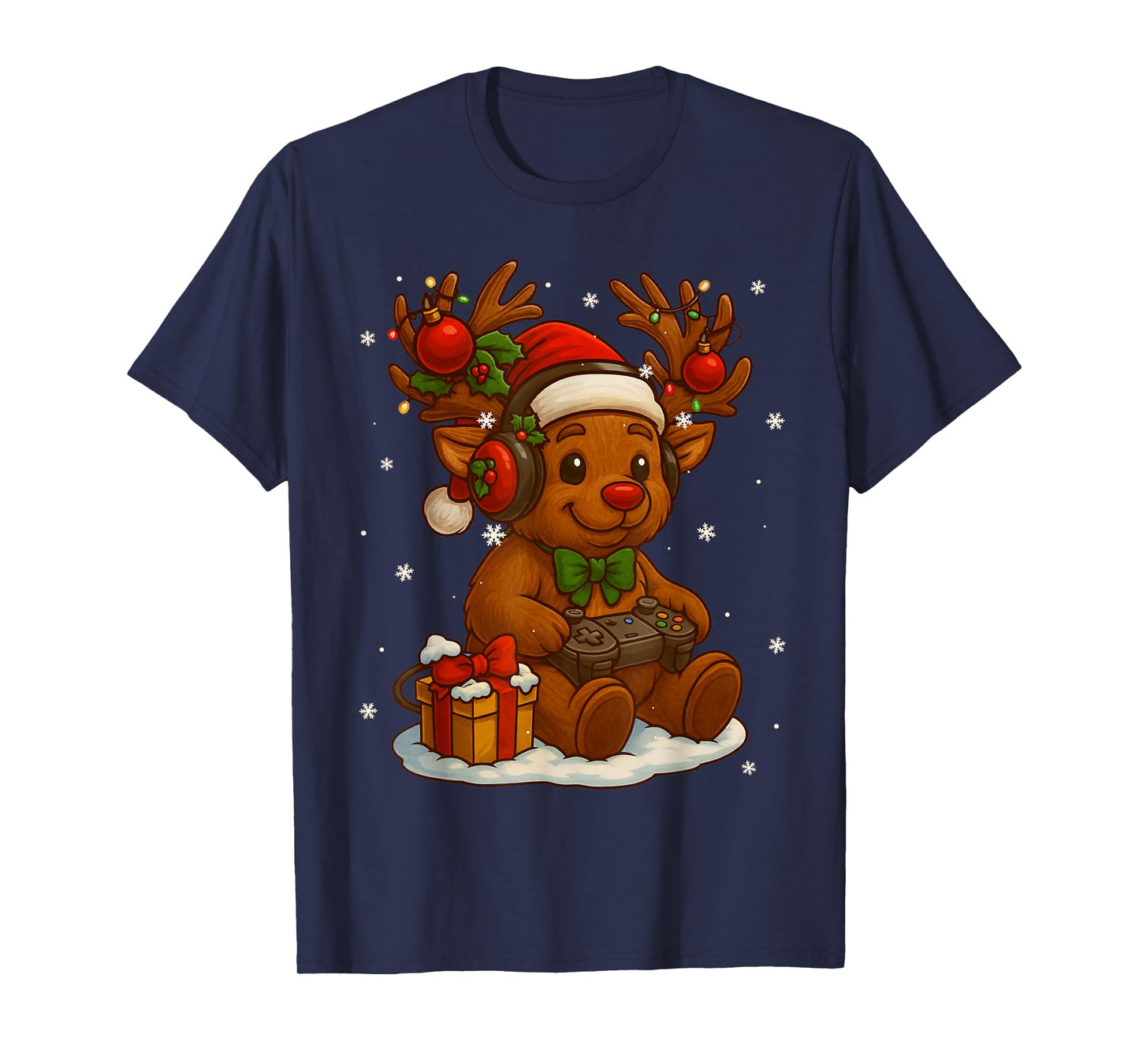 Cute Rudolph Red Nose Gaming Santa Hat Christmas Xmas Boy T-Shirt