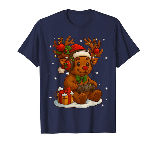 Cute Rudolph Red Nose Gaming Santa Hat Christmas Xmas Boy T-Shirt