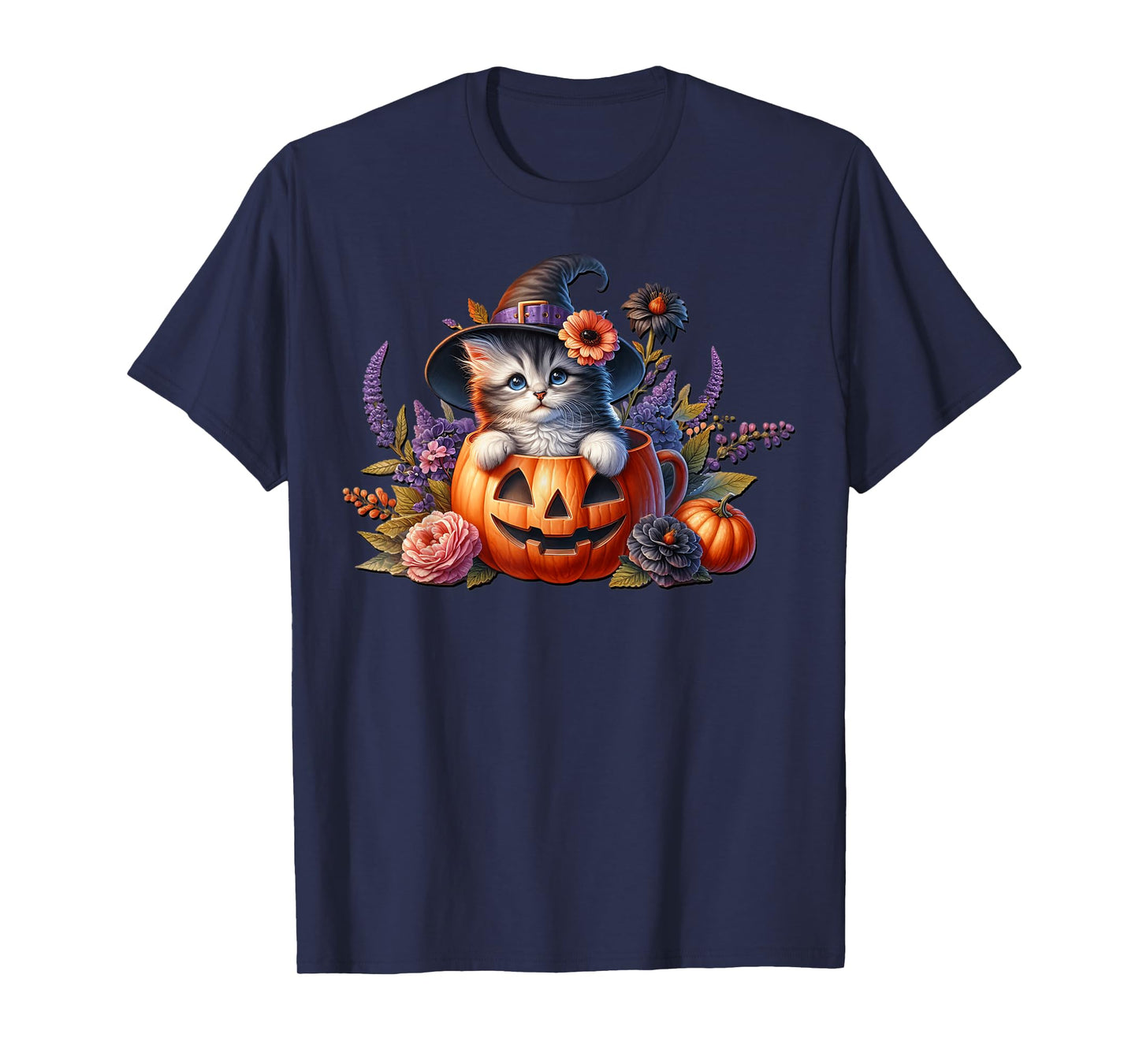 Halloween Cat in Pumpkin Face Coffee Mug Kitten for Cat Lady T-Shirt
