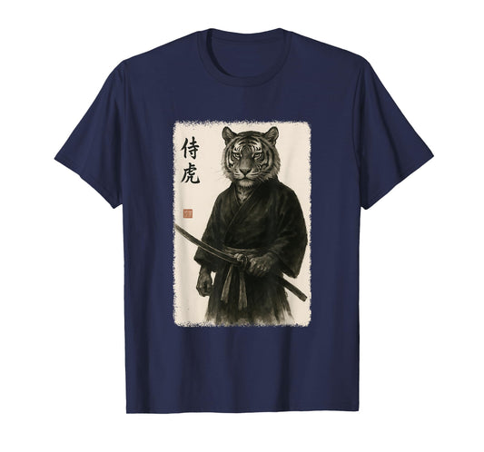 Samurai Tiger Funny Vintage Japanese Graphic Art T-Shirt