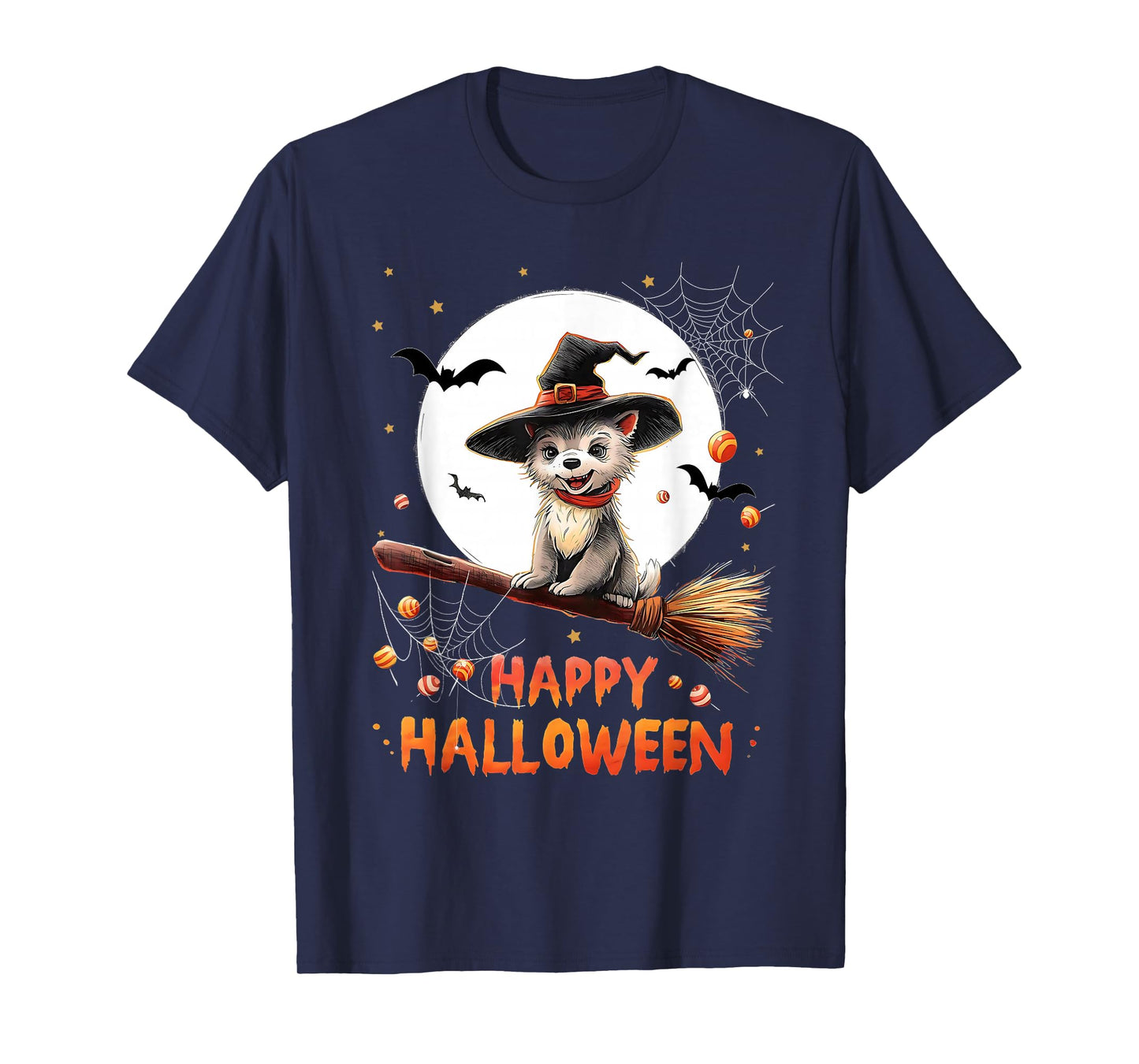 Funny Puppy Dog Witch Candy Spooky Ghost Halloween Costume T-Shirt