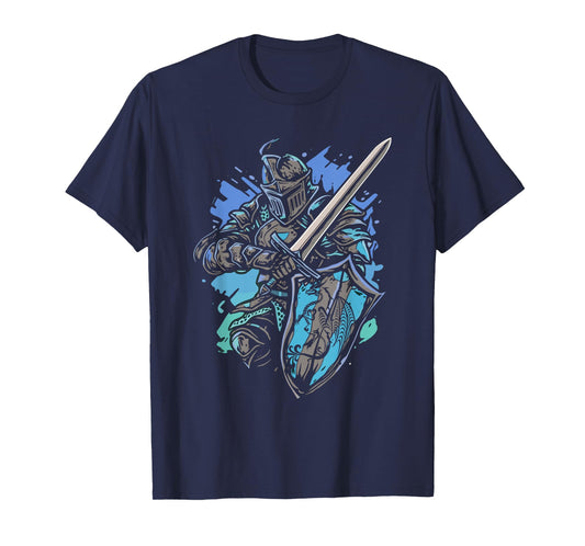 Medieval Knight Armor Sword Shield Vintage Men Boys Graphic T-Shirt