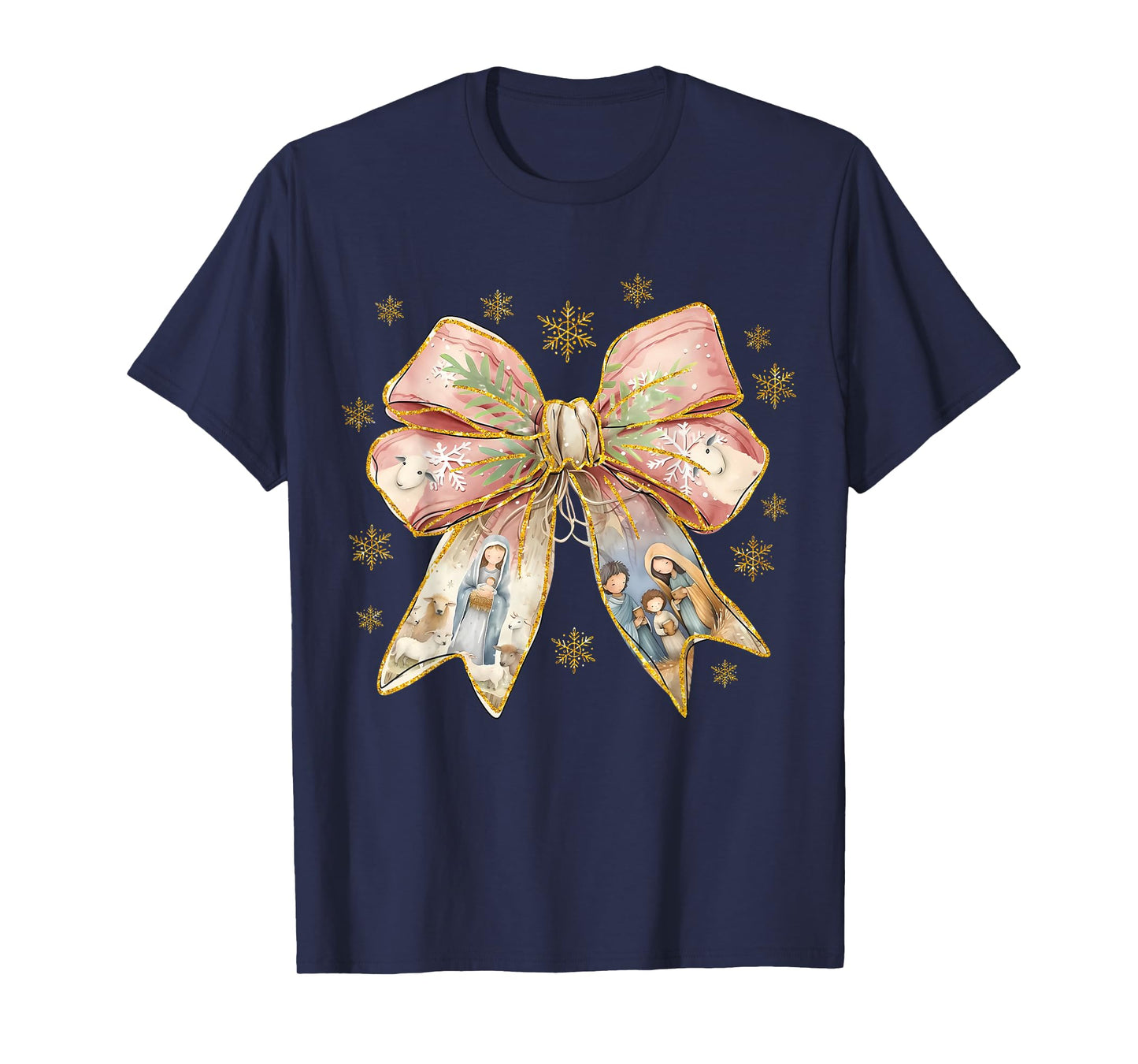 Jesus Christmas Coquette Bow Nativity Scene Christian Women T-Shirt