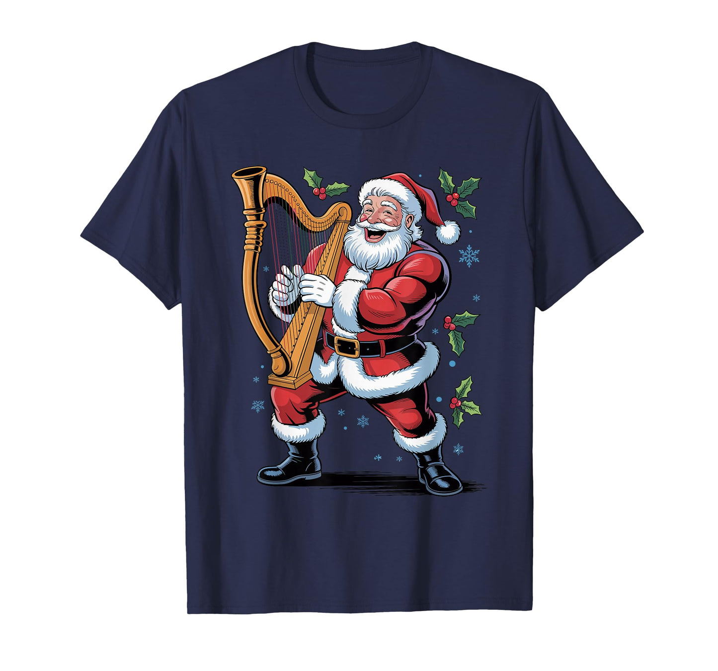 Santa Playing Harp Funny Holiday Chrismas Xmas Pajama T-Shirt