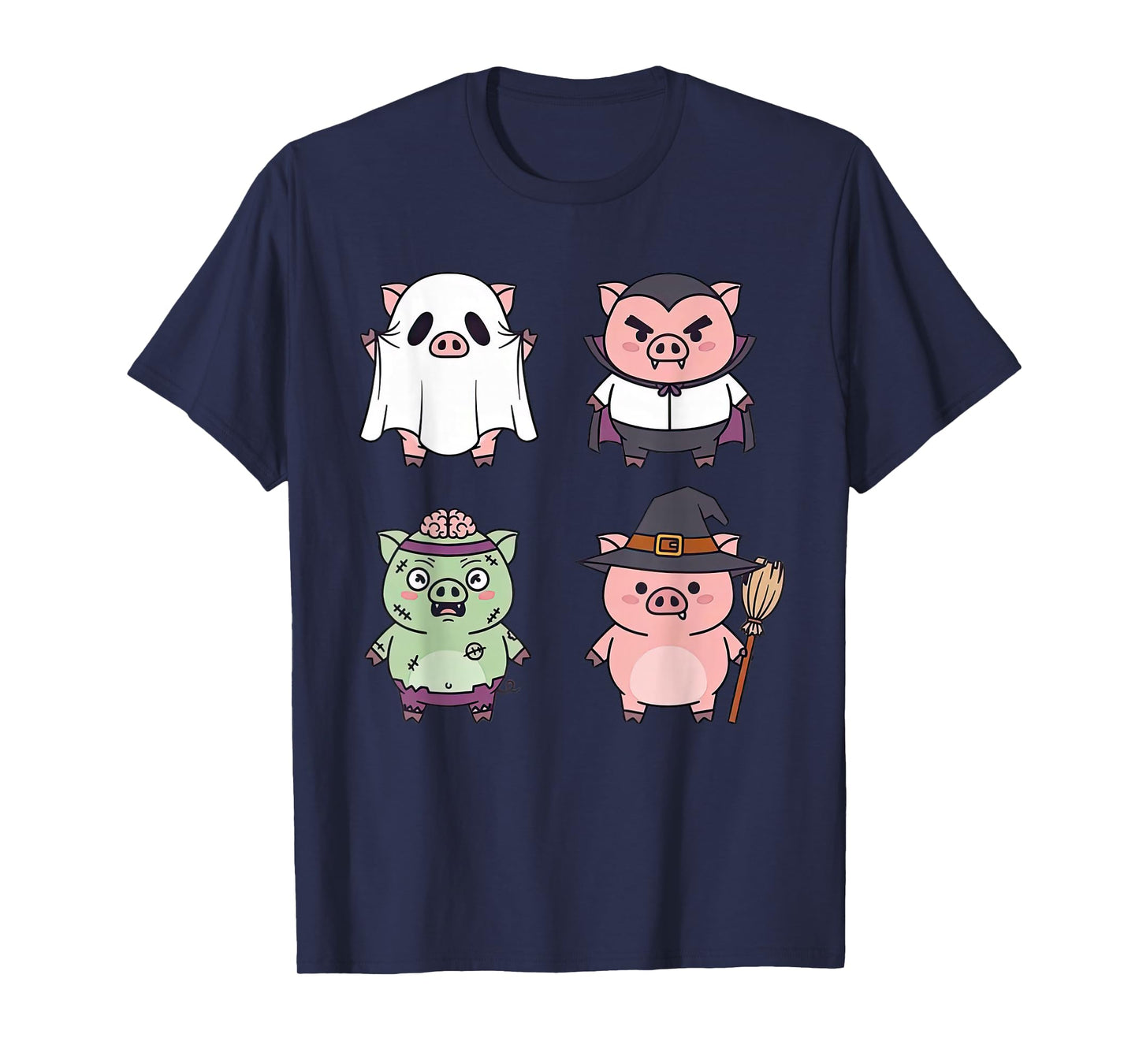 Cute Halloween Pigs Dressed As Ghost Vampire Witch Zombie T-Shirt
