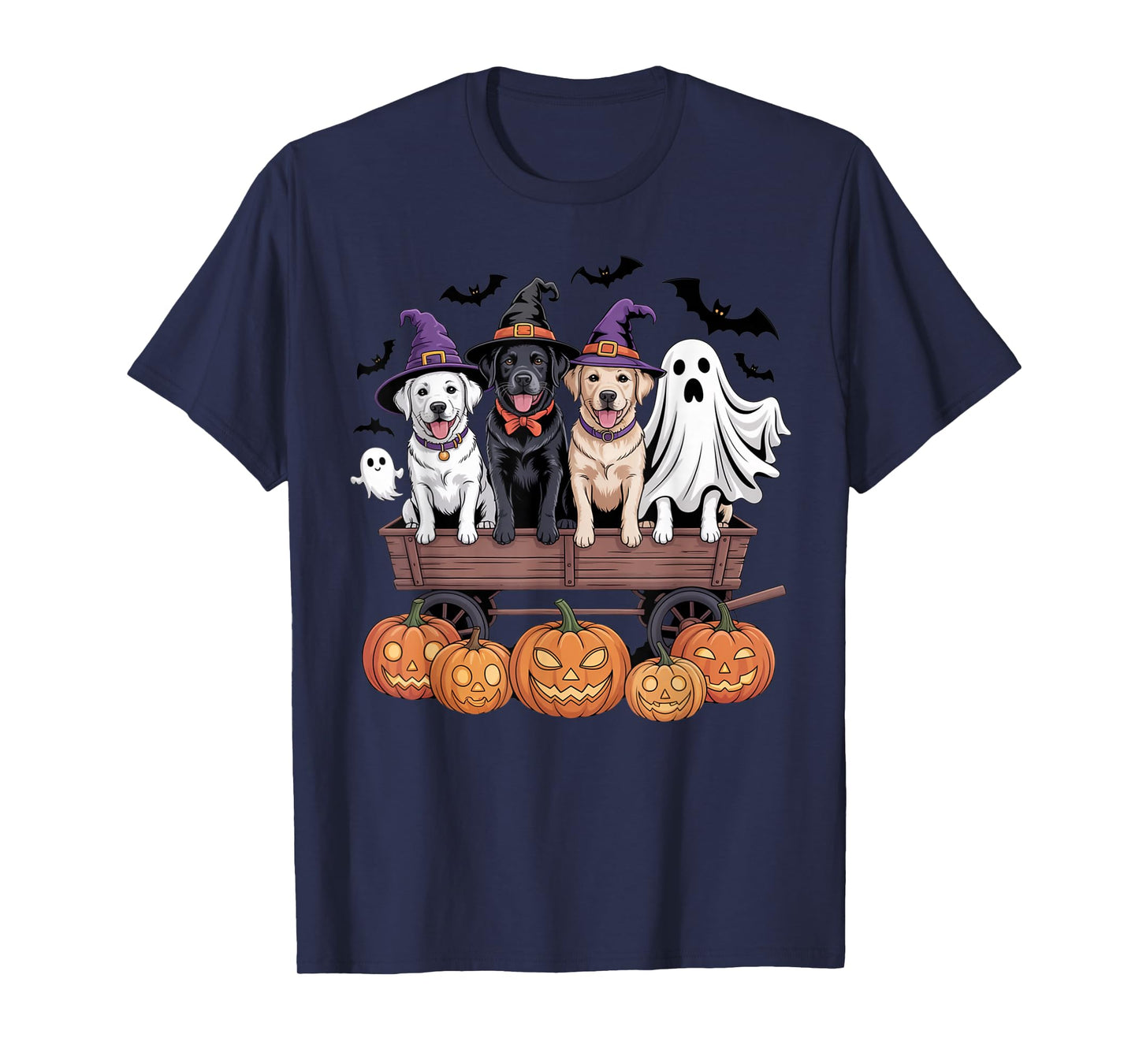 Labrador Halloween Wagon Witch Hats Ghost Pumpkins Matching T-Shirt