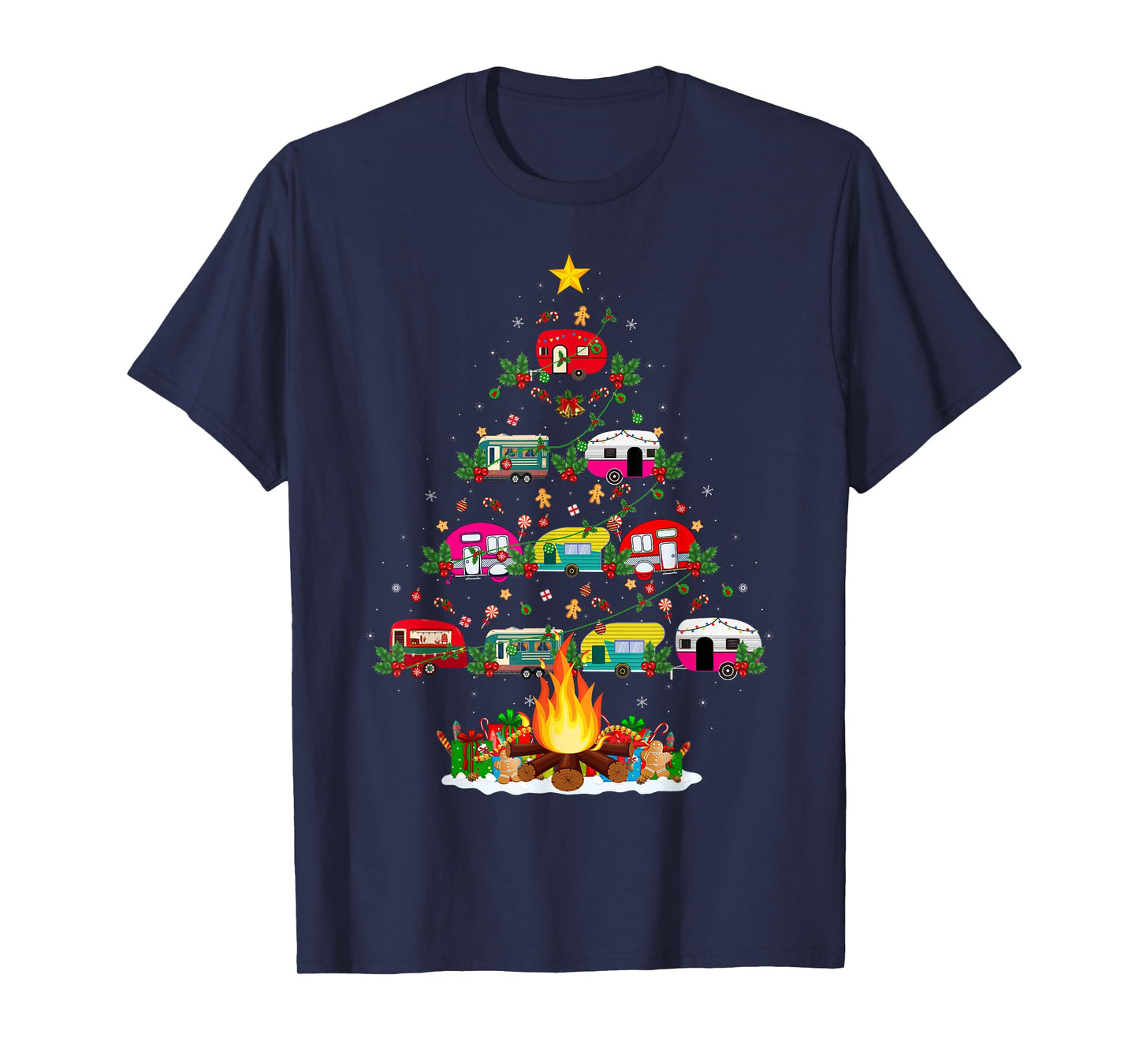 Camping Vehicle Christmas Lights Outdoors Camping Xmas Tree T-Shirt