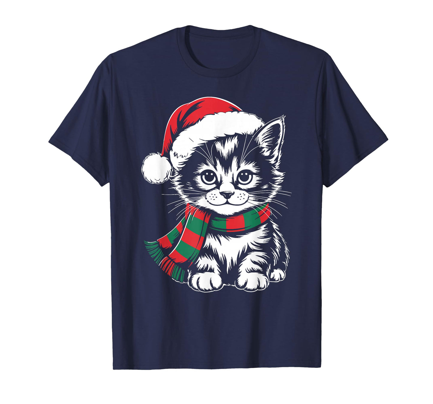 Kitten Xmas Santa Hat Scarf Christmas Costume T-Shirt