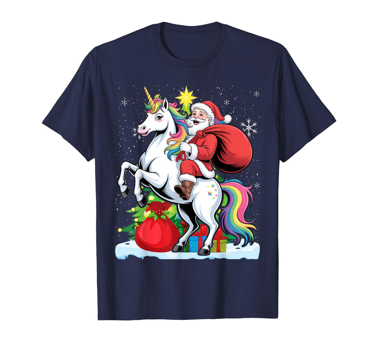 Funny Santa Claus Riding A Unicorn Cute Christmas Lover T-Shirt