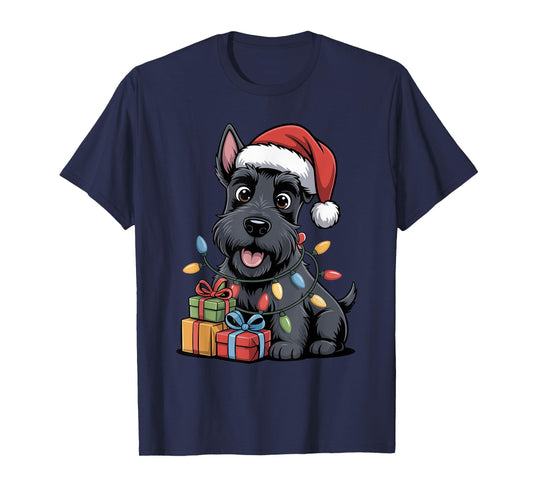Cute Scottish Terrier Santa Hat Christmas Scottie Dog Lover T-Shirt