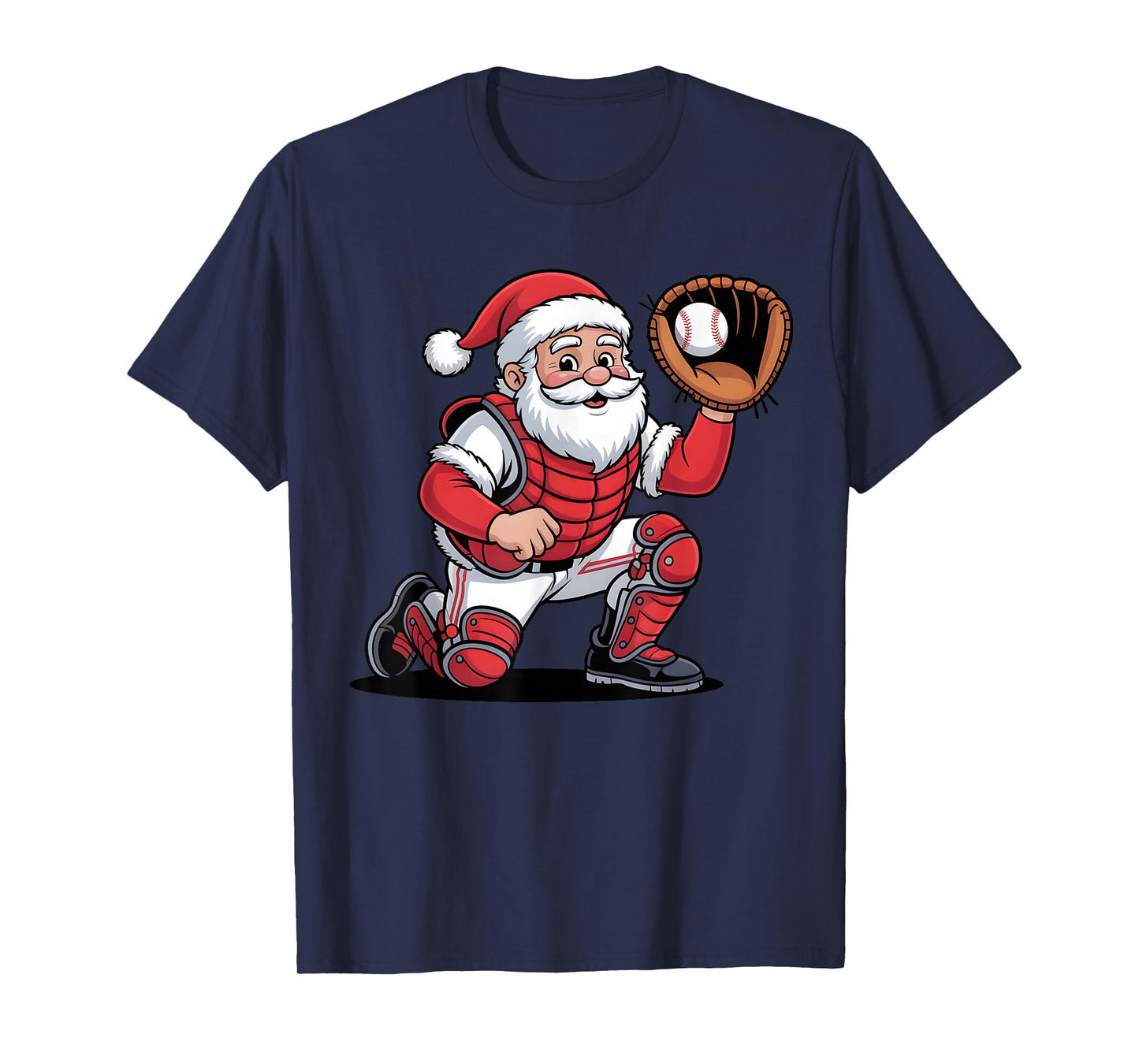 Santa Baseball Catcher Christmas Graphic Boys Kids Teens T-Shirt
