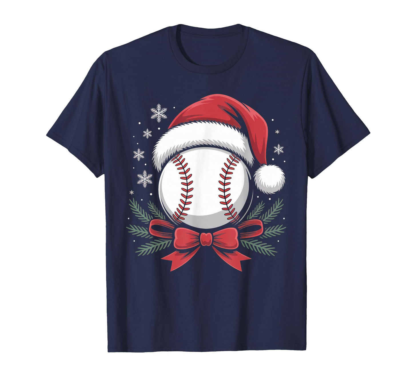 Baseball Santa Hat Lovers Holiday Spirit Christmas Outfit T-Shirt