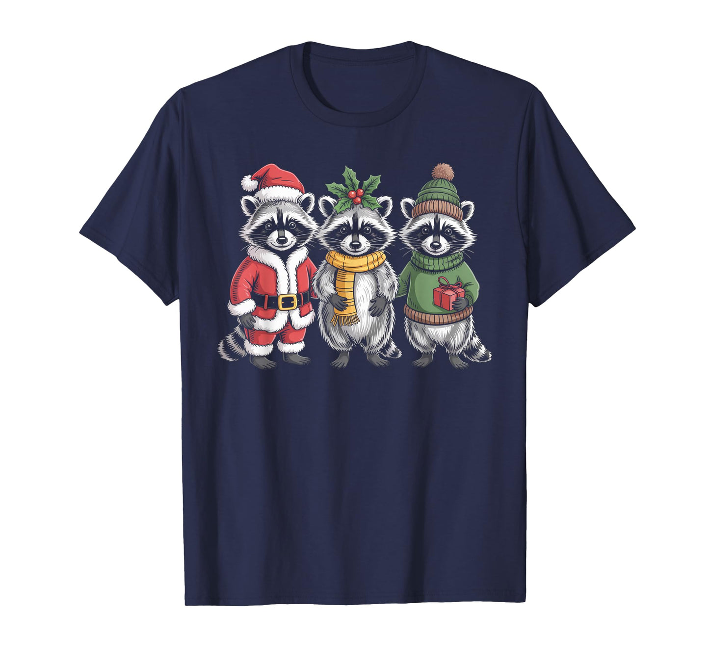 Cute Raccoon Christmas Funny Holiday Santa Claus Animal Gift T-Shirt