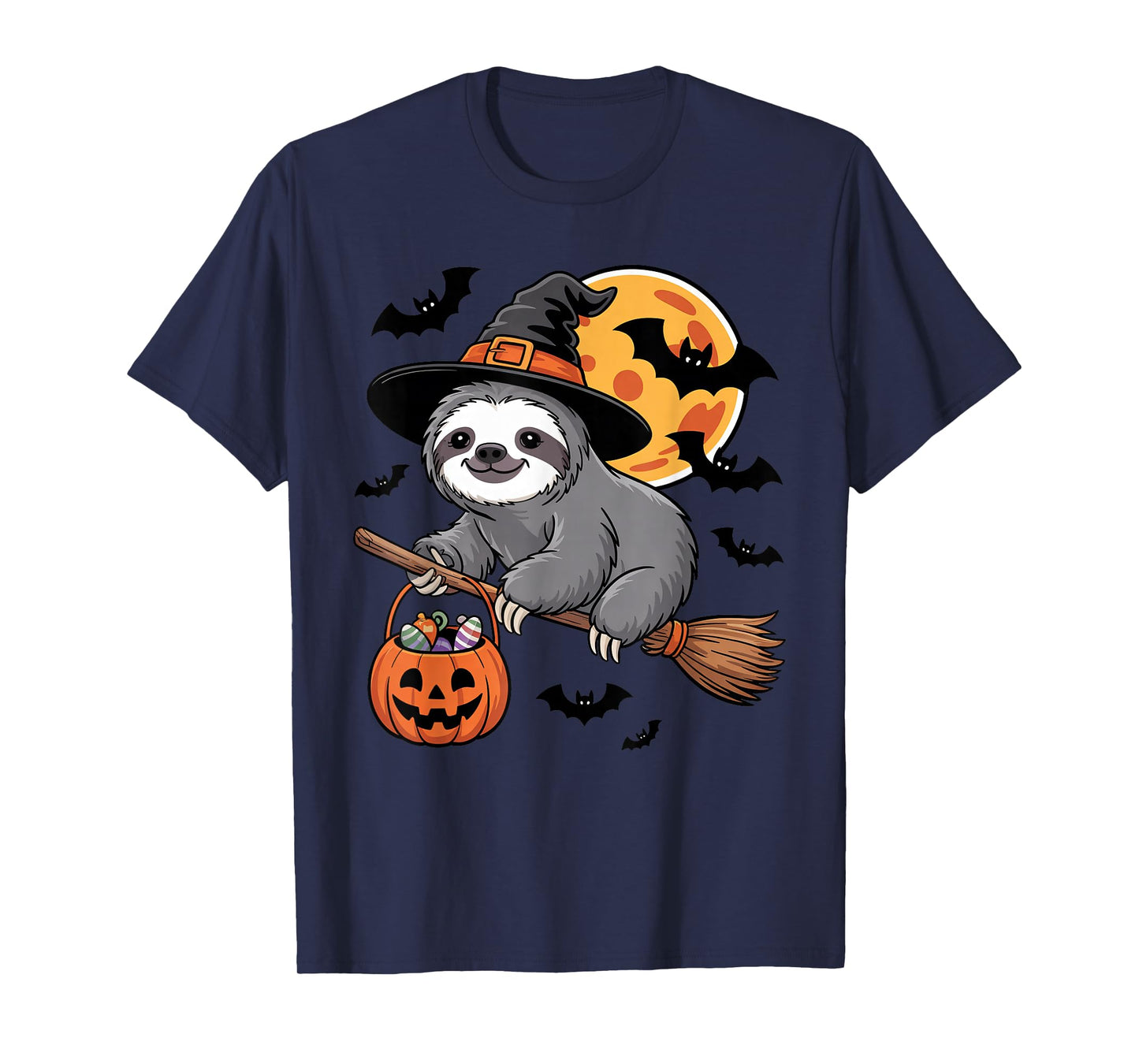 Cute Sloth Halloween Witch Hat Jack-o-Lantern Candy Bucket T-Shirt