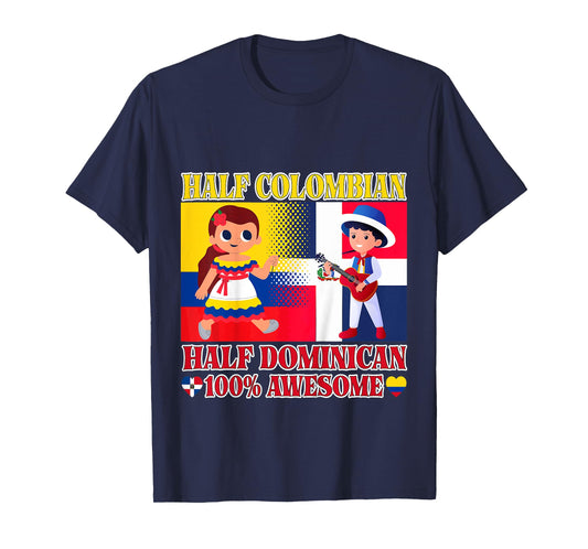 Half Colombian Half Dominican Republic Flag Toddler Girl Boy T-Shirt