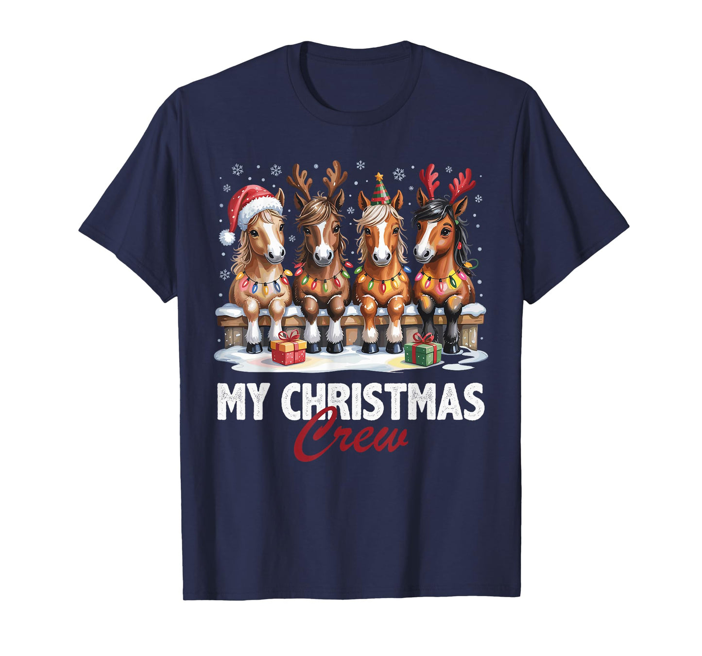 Horse Christmas Crew Cute Animal Lovers Funny Holiday Pajama T-Shirt
