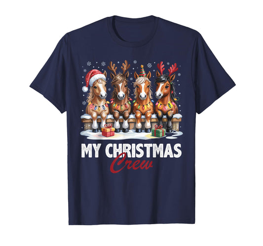 Horse Christmas Crew Cute Animal Lovers Funny Holiday Pajama T-Shirt