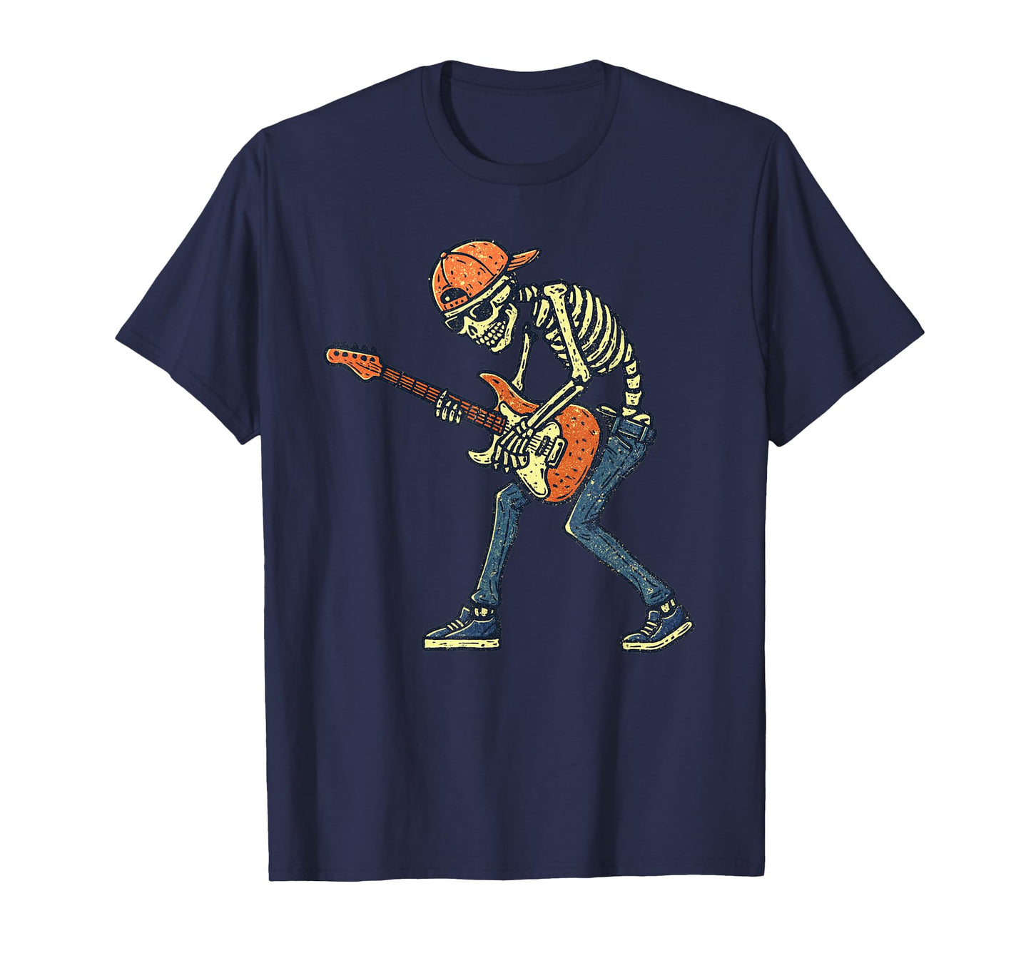 Vintage Halloween Skeleton Guitar Rock Funny Spooky Costume T-Shirt