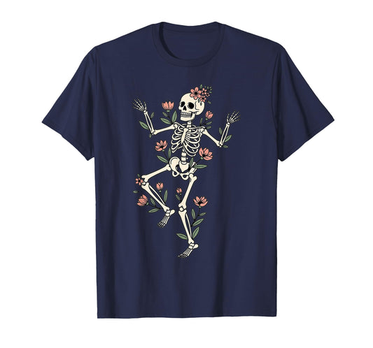 Dancing Skeleton with Flowers Macabre Halloween Eternal T-Shirt